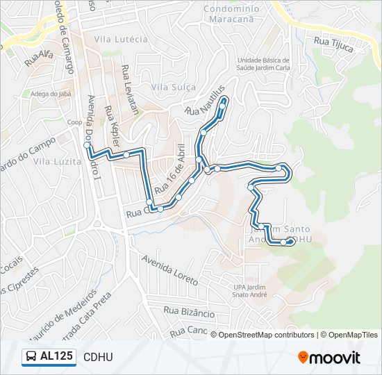 Mapa da linha AL125 de ônibus