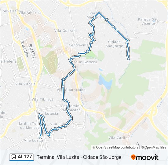 Mapa da linha AL127 de ônibus