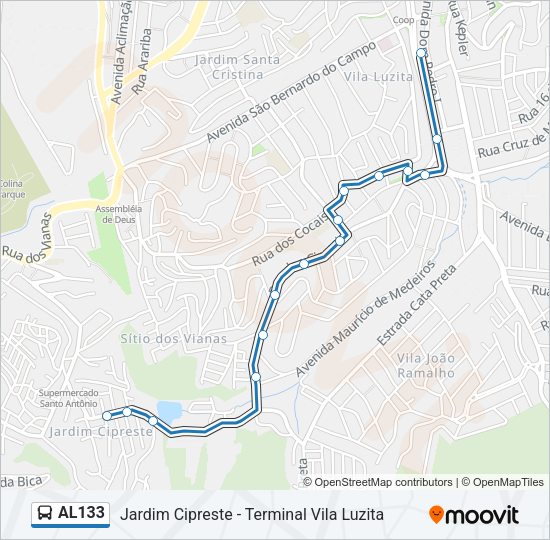 Mapa da linha AL133 de ônibus