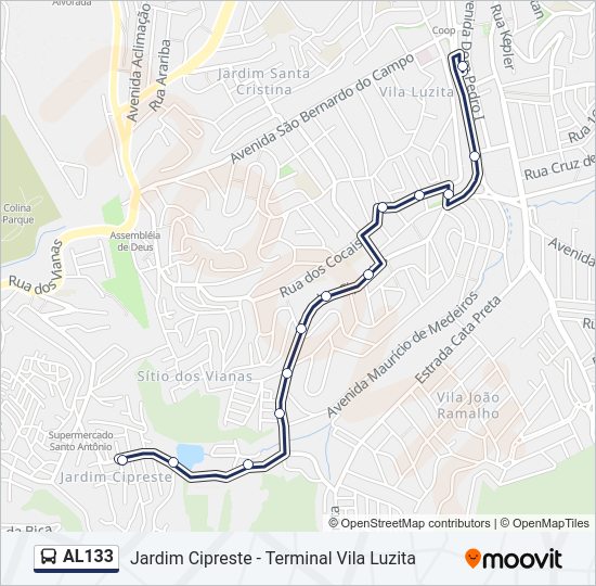 Mapa da linha AL133 de ônibus