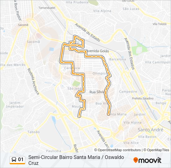 Mapa da linha 01 de ônibus