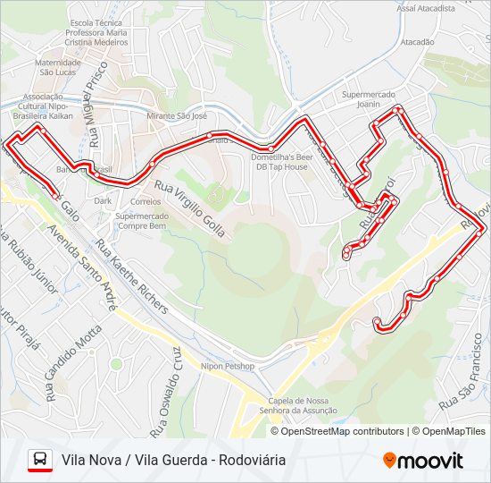 Mapa da linha 27 VILA MARA - VILA GUERDA - VILA NOVA de ônibus