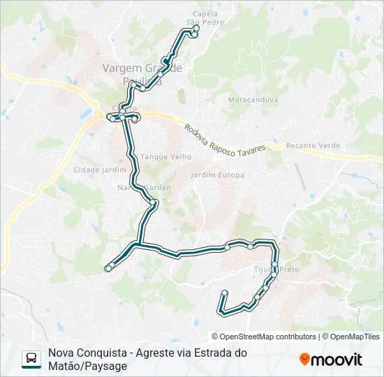 NOVA CONQUISTA - AGRESTE VIA ESTRADA DO MATÃO/PAYSAGE Bus Line Map