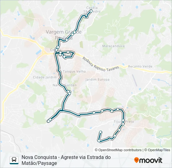 NOVA CONQUISTA - AGRESTE VIA ESTRADA DO MATÃO/PAYSAGE Bus Line Map