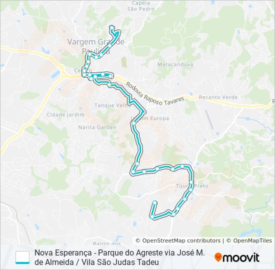 Mapa de NOVA ESPERANÇA - PARQUE DO AGRESTE VIA JOSÉ M. DE ALMEIDA / VILA SÃO JUDAS TADEU de autobús