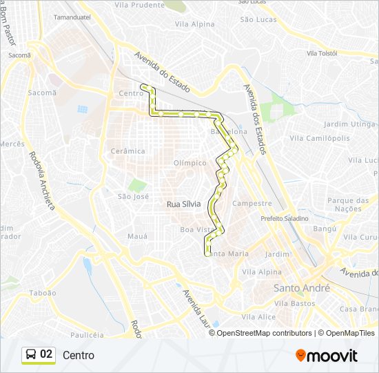 Mapa da linha 02 de ônibus