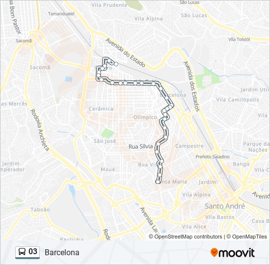 Mapa da linha 03 de ônibus