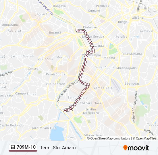 Mapa da linha 709M-10 de ônibus