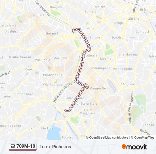 Mapa da linha 709M-10 de ônibus