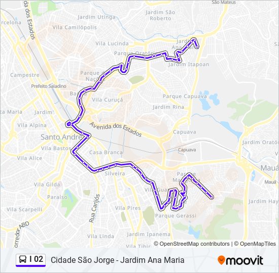 Mapa da linha I 02 de ônibus