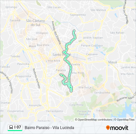 Mapa da linha I 07 de ônibus