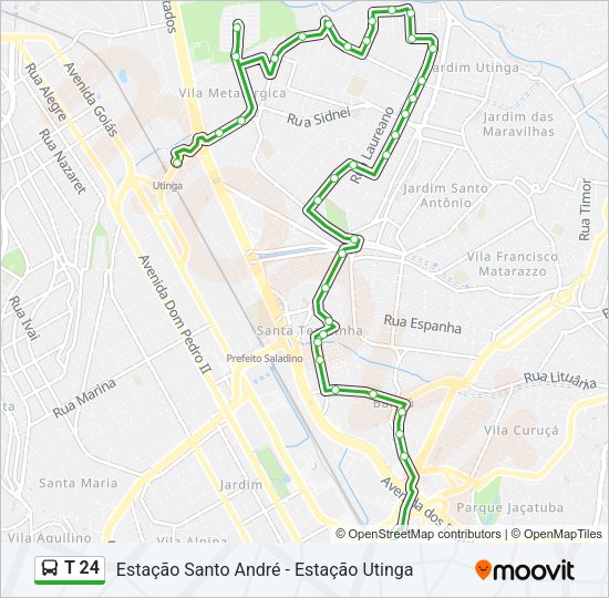 Mapa da linha T 24 de ônibus