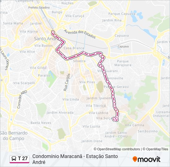 Mapa da linha T 27 de ônibus