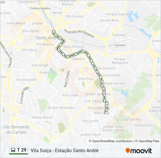 Mapa da linha T 29 de ônibus