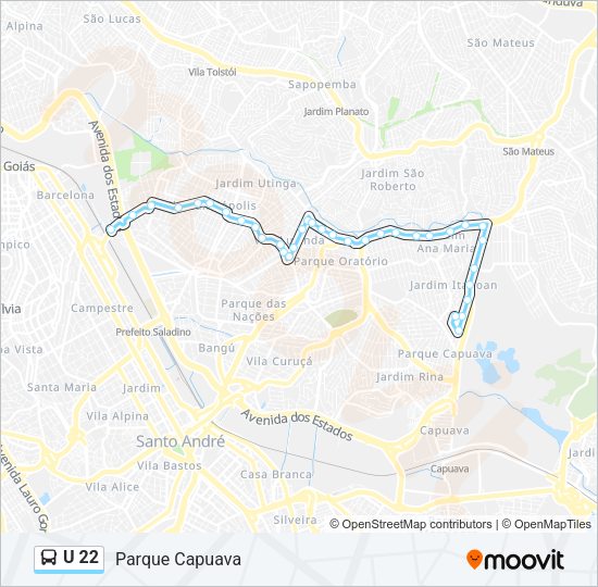 Mapa da linha U 22 de ônibus