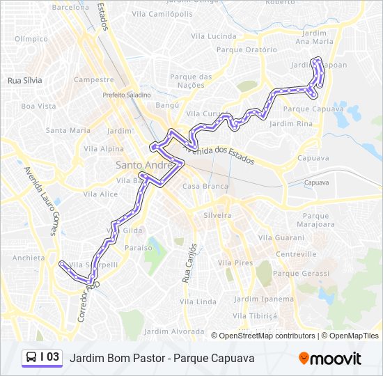 Mapa da linha I 03 de ônibus