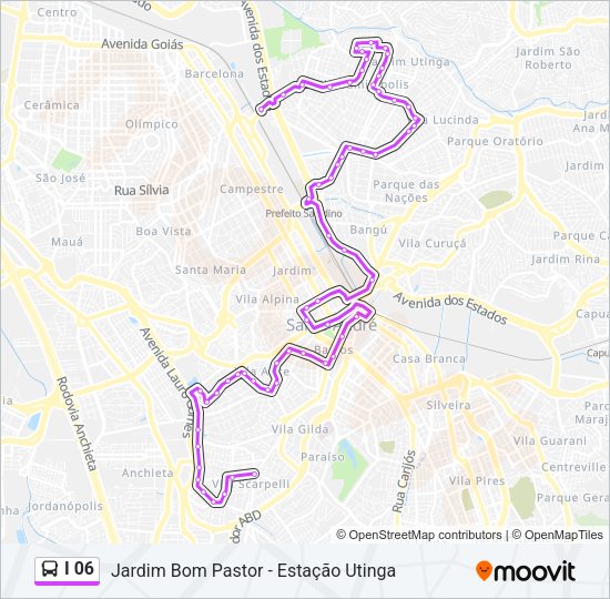Mapa da linha I 06 de ônibus