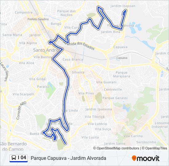 Mapa da linha I 04 de ônibus