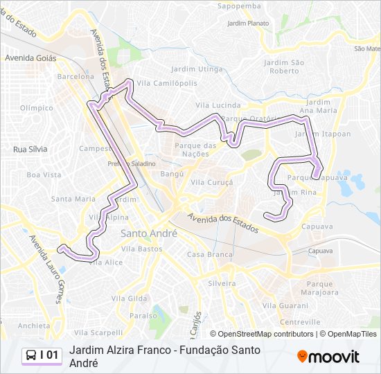 Mapa da linha I 01 de ônibus