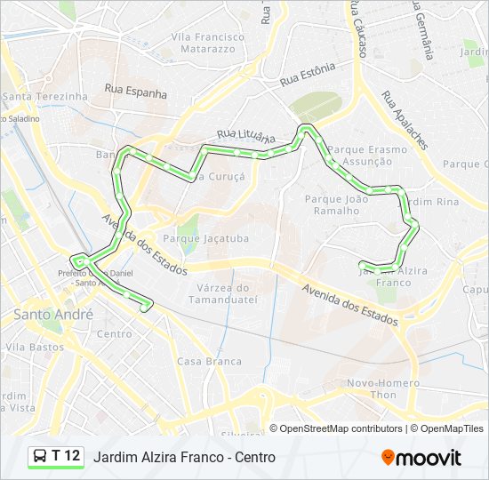 Mapa da linha T 12 de ônibus