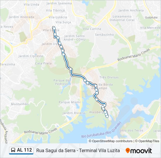 Mapa da linha AL 112 de ônibus