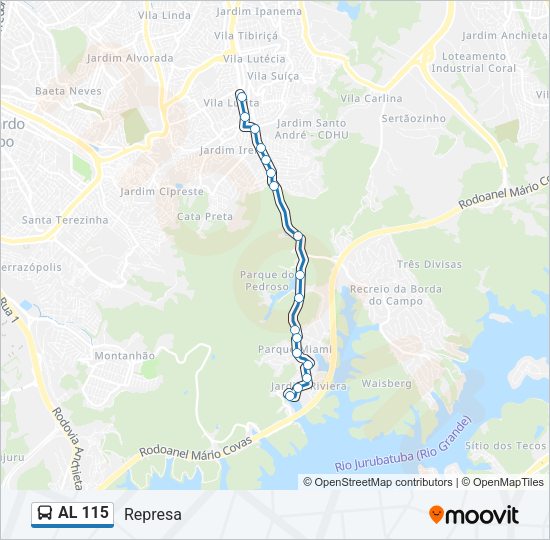 Mapa da linha AL 115 de ônibus