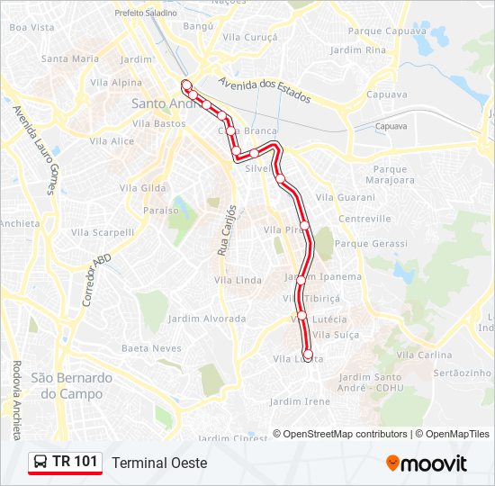 Mapa da linha TR 101 de ônibus