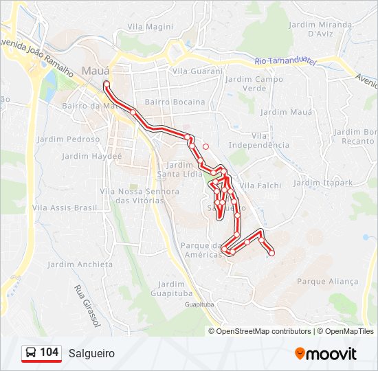 Mapa da linha 104 de ônibus