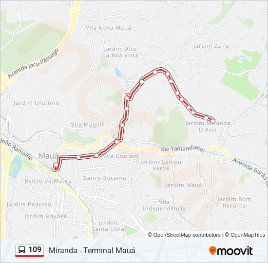 Mapa da linha 109 de ônibus