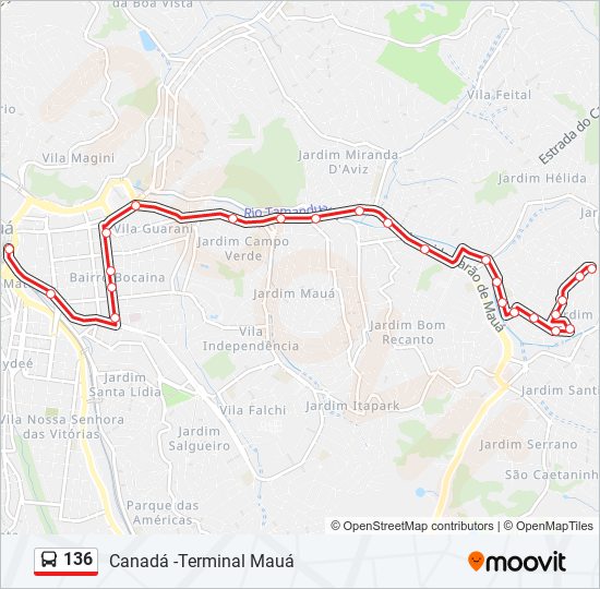 Mapa da linha 136 de ônibus