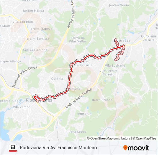 Mapa da linha 12 JARDIM DOS EUCALIPTOS de ônibus