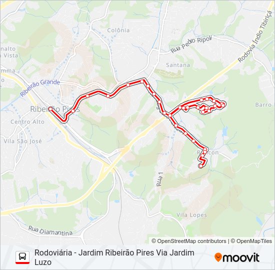 Mapa da linha 29 JARDIM RIBEIRÃO PIRES de ônibus