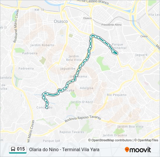 Mapa da linha 015 de ônibus