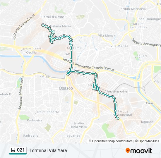Mapa da linha 021 de ônibus