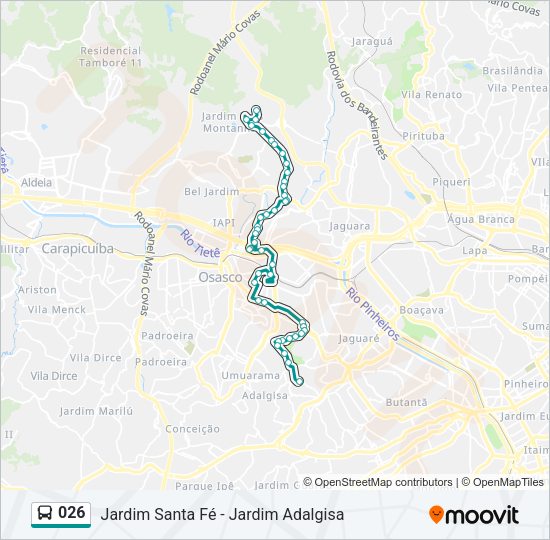 Mapa da linha 026 de ônibus