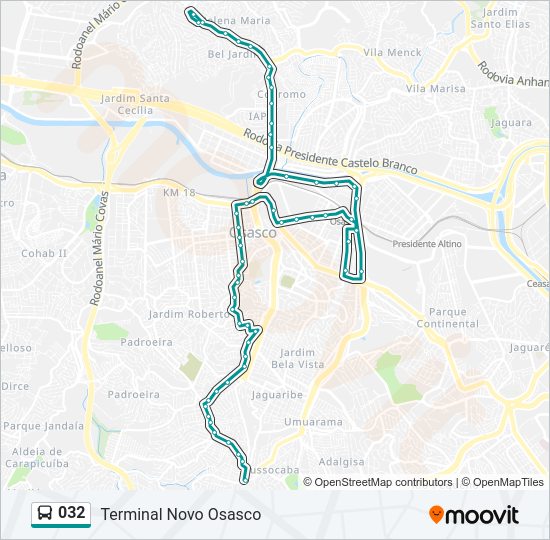 Mapa da linha 032 de ônibus