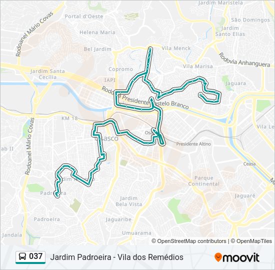 Mapa da linha 037 de ônibus