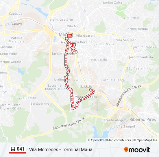 Mapa da linha 041 de ônibus