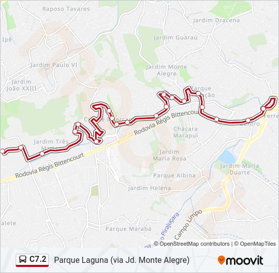 Mapa da linha C7.2 de ônibus