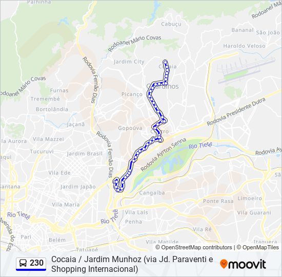 Mapa da linha 230 de ônibus