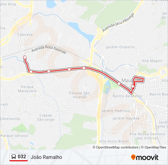 Mapa da linha 032 de ônibus