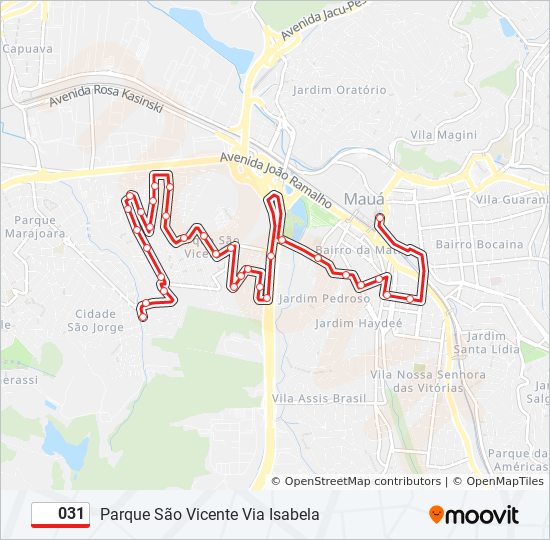 Mapa da linha 031 de ônibus