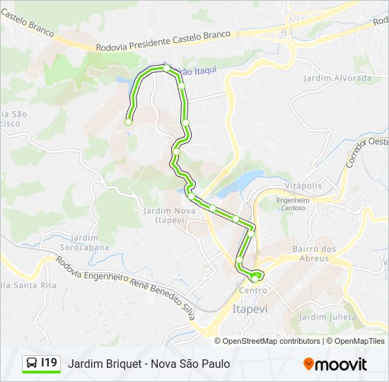 Mapa da linha I19 de ônibus