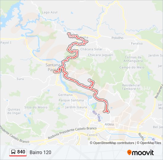 Mapa da linha 840 de ônibus