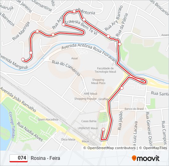 Mapa da linha 074 de ônibus