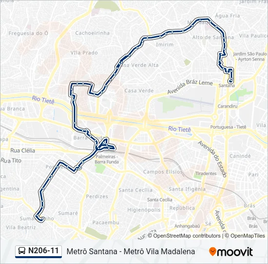 N206-11 Bus Line Map