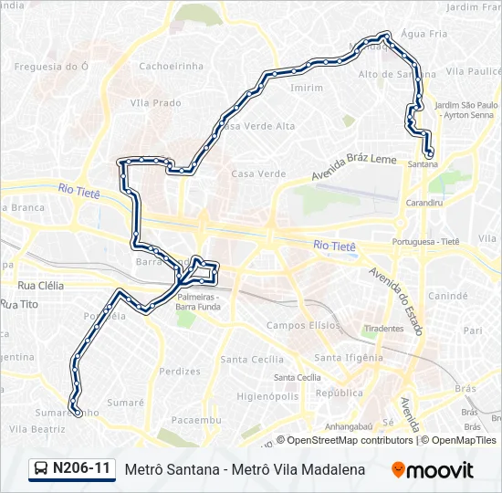 N206-11 Bus Line Map