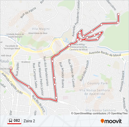 Mapa da linha 082 de ônibus