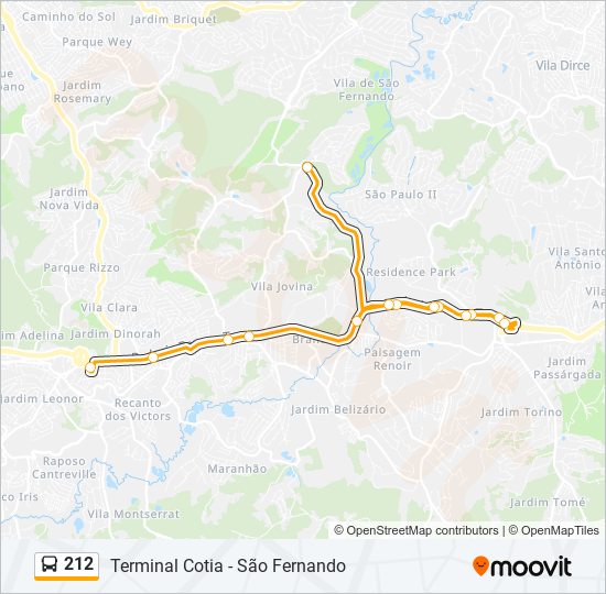 Mapa da linha 212 de ônibus