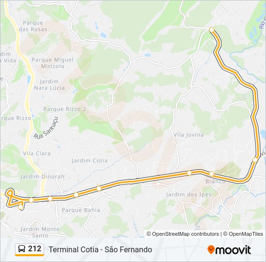 Mapa da linha 212 de ônibus